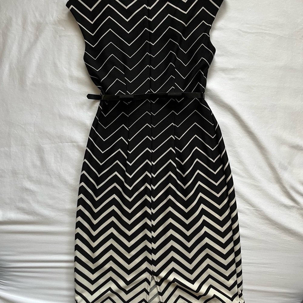 Black and White Sleeveless Sheath Midi Dress - Picture 4 of 13
